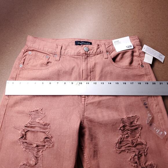 Aeropostale 90s Baggy Jeans Straight Leg Distressed Women 12 Brick Red - Picture 10 of 14